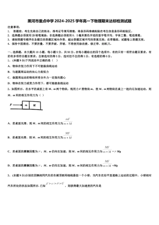 黑河市重点中学2024-2025学年高一下物理期末达标检测试题含解析