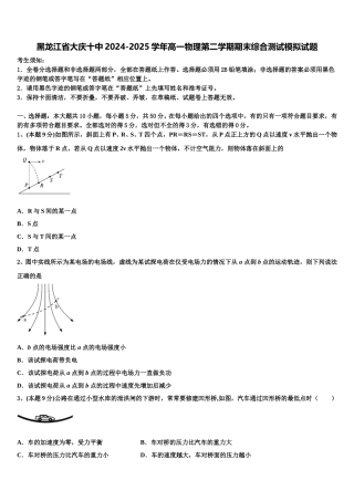 黑龙江省大庆十中2024-2025学年高一物理第二学期期末综合测试模拟试题含解析