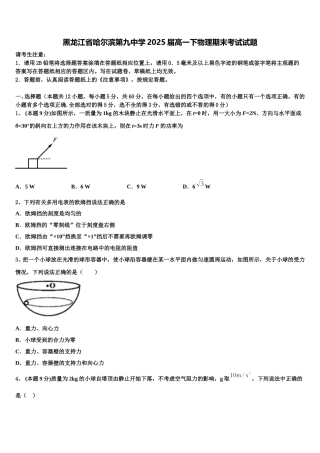 黑龙江省哈尔滨第九中学2025届高一下物理期末考试试题含解析