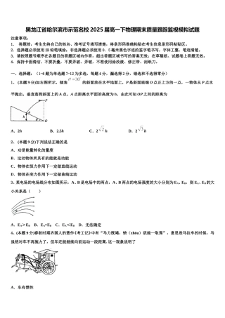 黑龙江省哈尔滨市示范名校2025届高一下物理期末质量跟踪监视模拟试题含解析