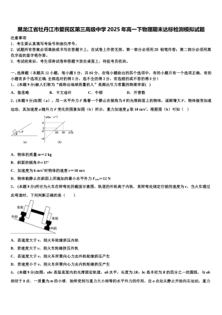 黑龙江省牡丹江市爱民区第三高级中学2025年高一下物理期末达标检测模拟试题含解析