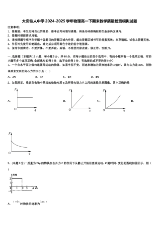 大庆铁人中学2024-2025学年物理高一下期末教学质量检测模拟试题含解析