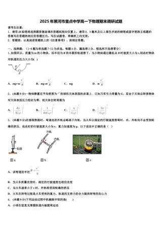 2025年黑河市重点中学高一下物理期末调研试题含解析