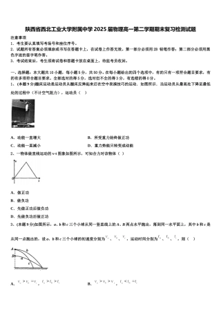 陕西省西北工业大学附属中学2025届物理高一第二学期期末复习检测试题含解析