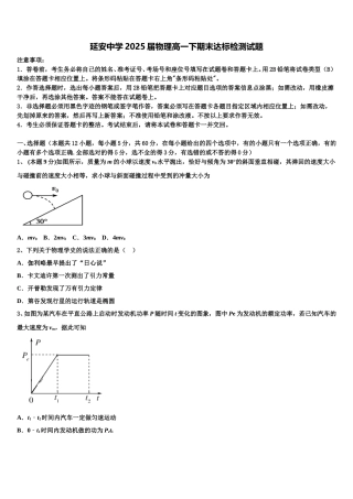 延安中学2025届物理高一下期末达标检测试题含解析