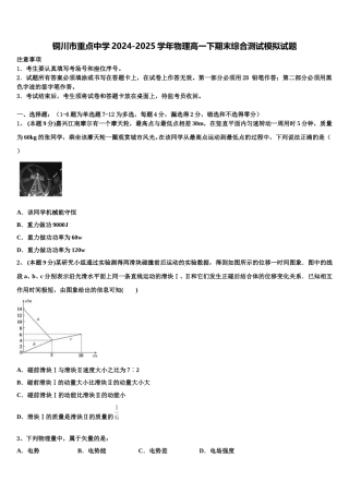 铜川市重点中学2024-2025学年物理高一下期末综合测试模拟试题含解析