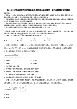 2024-2025学年陕西咸阳武功县普集高级中学物理高一第二学期期末监测试题含解析