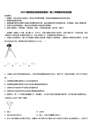 2025届陕西省洛南县物理高一第二学期期末检测试题含解析