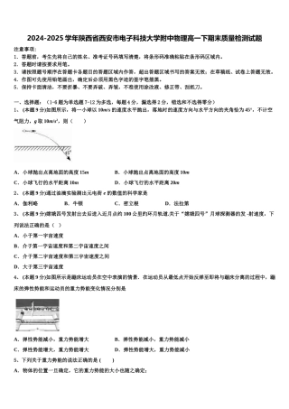 2024-2025学年陕西省西安市电子科技大学附中物理高一下期末质量检测试题含解析