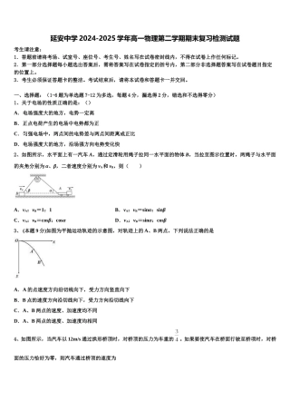 延安中学2024-2025学年高一物理第二学期期末复习检测试题含解析