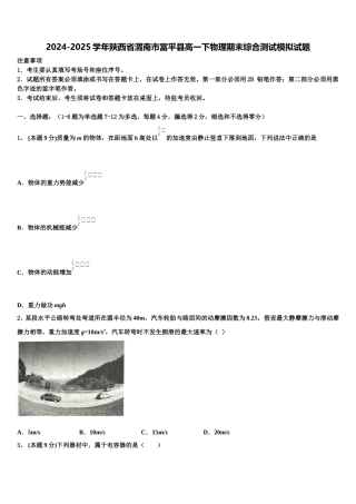 2024-2025学年陕西省渭南市富平县高一下物理期末综合测试模拟试题含解析