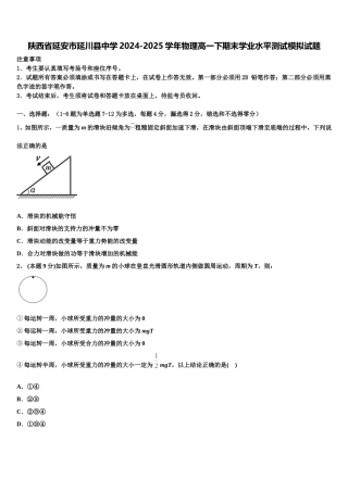 陕西省延安市延川县中学2024-2025学年物理高一下期末学业水平测试模拟试题含解析