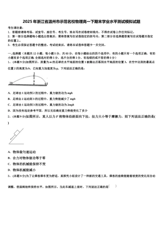 2025年浙江省温州市示范名校物理高一下期末学业水平测试模拟试题含解析