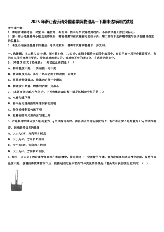 2025年浙江省乐清外国语学院物理高一下期末达标测试试题含解析