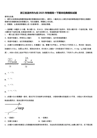 浙江省温州市九校2025年物理高一下期末经典模拟试题含解析