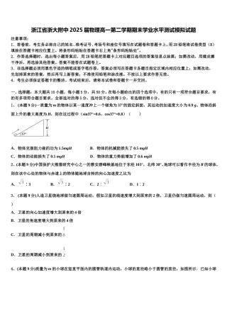 浙江省浙大附中2025届物理高一第二学期期末学业水平测试模拟试题含解析