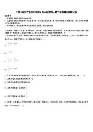 2025年浙江金华市浙师大附中物理高一第二学期期末调研试题含解析