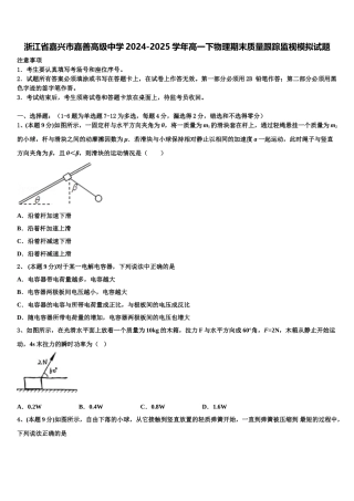 浙江省嘉兴市嘉善高级中学2024-2025学年高一下物理期末质量跟踪监视模拟试题含解析