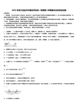 2025年浙江省金华市曙光学校高一物理第二学期期末达标测试试题含解析