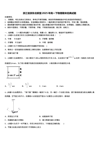 浙江省浙东北联盟2025年高一下物理期末经典试题含解析