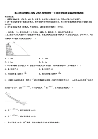 浙江省丽水地区四校 2025年物理高一下期末学业质量监测模拟试题含解析