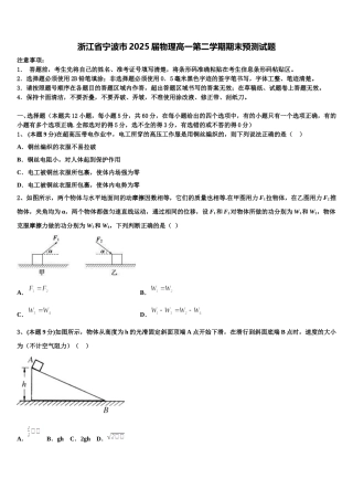 浙江省宁波市2025届物理高一第二学期期末预测试题含解析