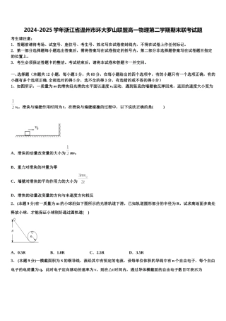 2024-2025学年浙江省温州市环大罗山联盟高一物理第二学期期末联考试题含解析