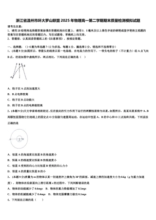 浙江省温州市环大罗山联盟2025年物理高一第二学期期末质量检测模拟试题含解析