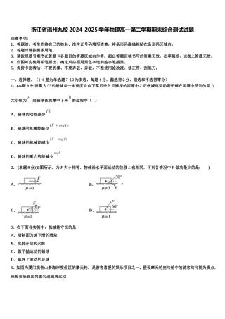 浙江省温州九校2024-2025学年物理高一第二学期期末综合测试试题含解析