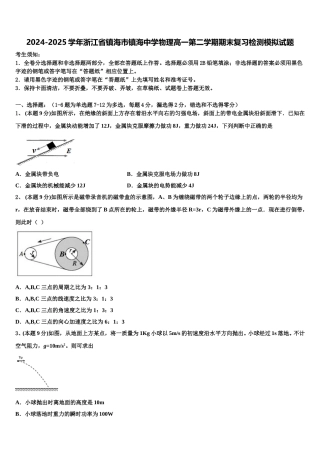 2024-2025学年浙江省镇海市镇海中学物理高一第二学期期末复习检测模拟试题含解析