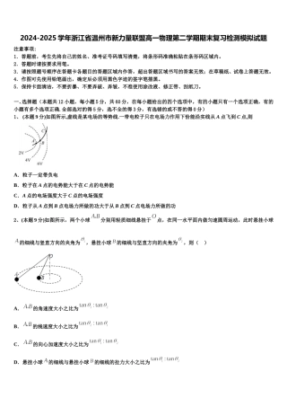 2024-2025学年浙江省温州市新力量联盟高一物理第二学期期末复习检测模拟试题含解析