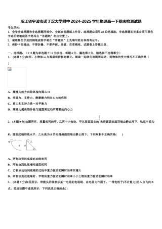 浙江省宁波市诺丁汉大学附中2024-2025学年物理高一下期末检测试题含解析