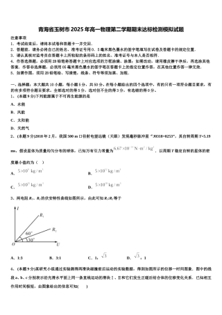 青海省玉树市2025年高一物理第二学期期末达标检测模拟试题含解析