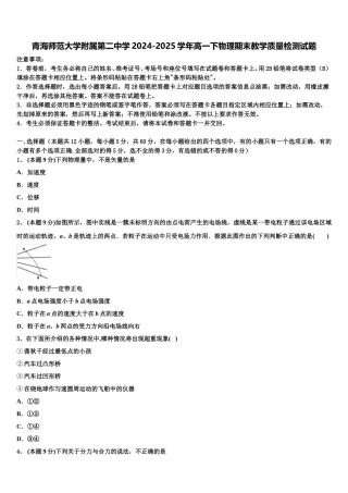 青海师范大学附属第二中学2024-2025学年高一下物理期末教学质量检测试题含解析