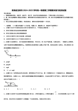 青海省玉树市2024-2025学年高一物理第二学期期末复习检测试题含解析