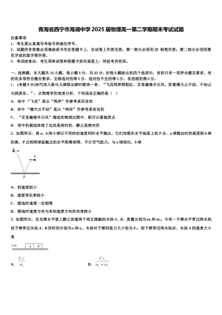 青海省西宁市海湖中学2025届物理高一第二学期期末考试试题含解析