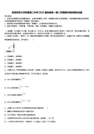 青海师范大学附属第二中学2025届物理高一第二学期期末调研模拟试题含解析