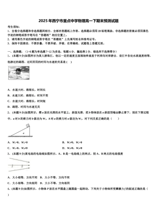 2025年西宁市重点中学物理高一下期末预测试题含解析