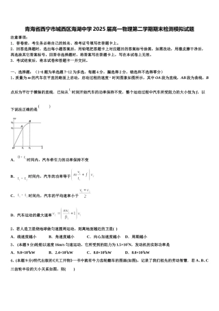青海省西宁市城西区海湖中学2025届高一物理第二学期期末检测模拟试题含解析