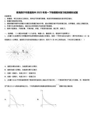 青海西宁市普通高中2025年高一下物理期末复习检测模拟试题含解析