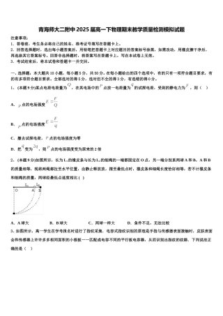 青海师大二附中2025届高一下物理期末教学质量检测模拟试题含解析