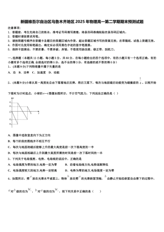 新疆维吾尔自治区乌鲁木齐地区2025年物理高一第二学期期末预测试题含解析