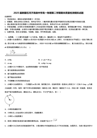 2025届新疆石河子高级中学高一物理第二学期期末质量检测模拟试题含解析