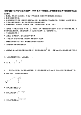 新疆乌鲁木齐市沙依巴克区四中2025年高一物理第二学期期末学业水平测试模拟试题含解析