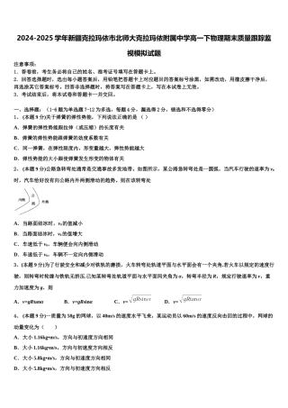 2024-2025学年新疆克拉玛依市北师大克拉玛依附属中学高一下物理期末质量跟踪监视模拟试题含解析