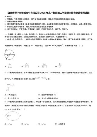 山西省晋中市和诚高中有限公司2025年高一物理第二学期期末综合测试模拟试题含解析