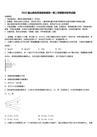 2025届山西省浑源县物理高一第二学期期末联考试题含解析