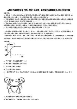 山西省吕梁学院附中2024-2025学年高一物理第二学期期末综合测试模拟试题含解析