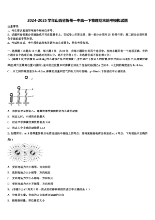 2024-2025学年山西省忻州一中高一下物理期末统考模拟试题含解析