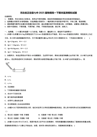 河北省正定县七中2025届物理高一下期末监测模拟试题含解析